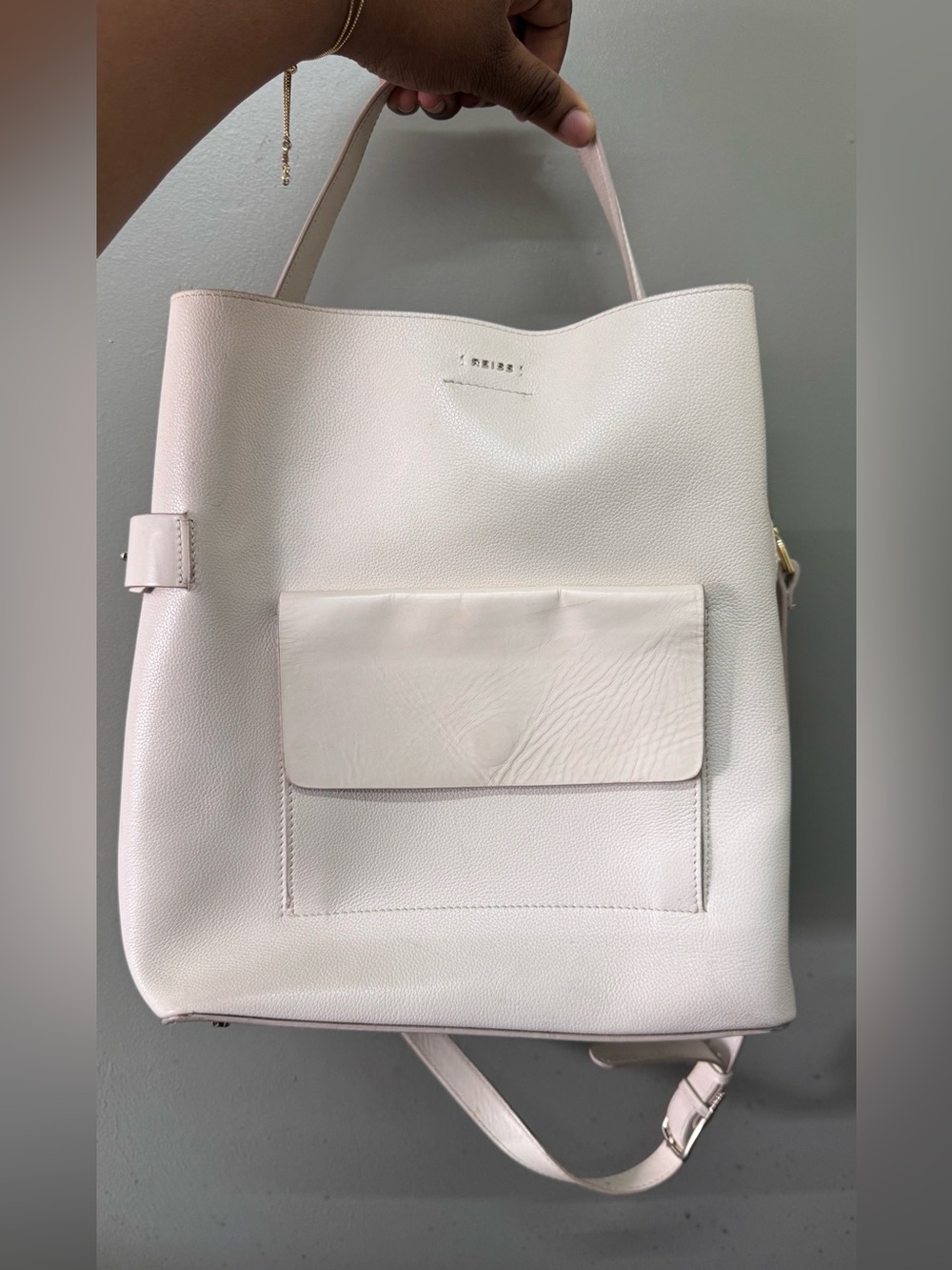Reiss Freya Leather White Bucket Tote bag